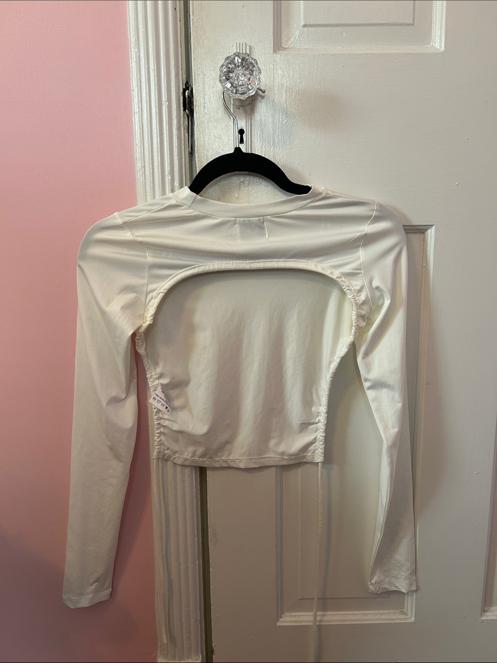 Princess Polly Long Sleeve White Crop Top with Open Back and Drawstring - Picture 2 of 3